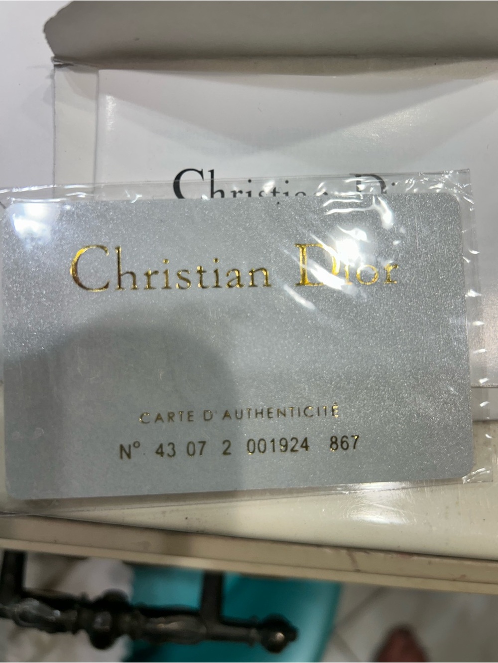Dior Silver Authenticity Card with Gold Foil Logo